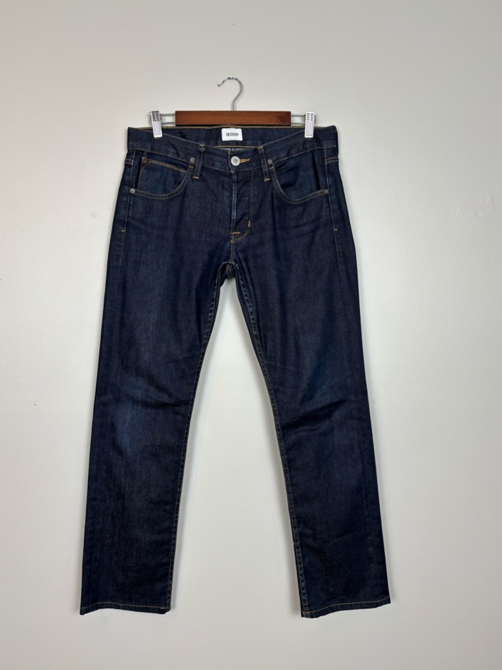 Hudson Jeans Mens 30 Bryan Five Pocket Straight Dark Indigo Button Fly Denim